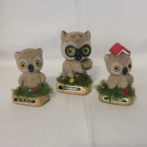 vintage Josef Originals flocked owl figurines